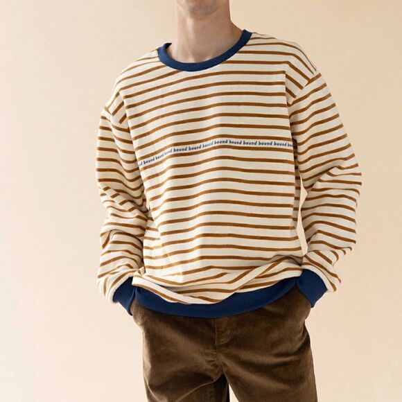 𝅺BOUND Cream x Camel Contrast Stripe Sweater NWT - Picture 4 of 7